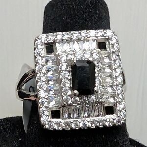 #115. Elegant Blue Center Saphire  Rectangular Vintage Style Ring